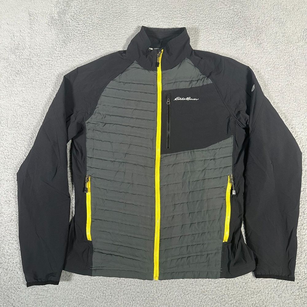 Eddie Bauer Jacket Mens‎ Medium Black Gray Hybrid Goose Down Shell Outdoor Flaw
